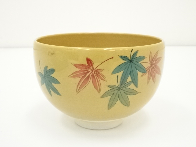 JAPANESE TEA CEREMONY / KUTANI WARE IROE TEA BOWL CHAWAN / MAPLE